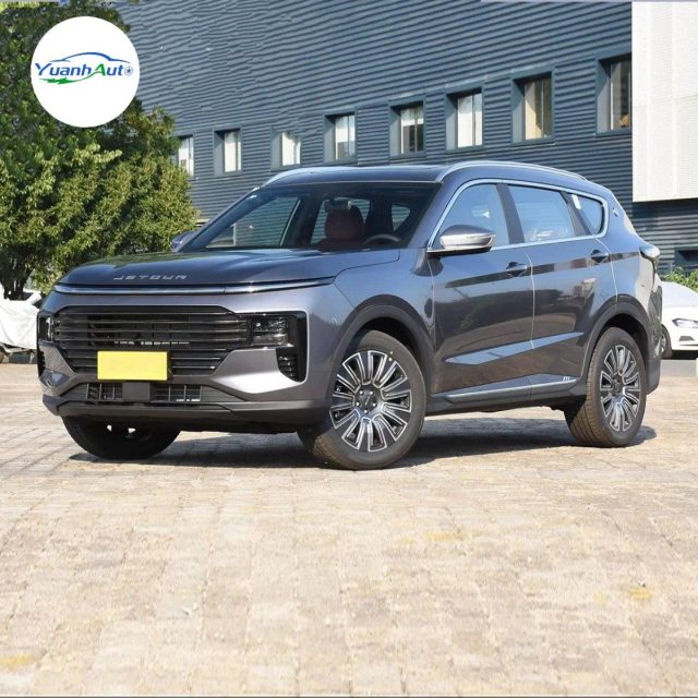 A black Jetour X70 Plus SUV, front three-quarter view