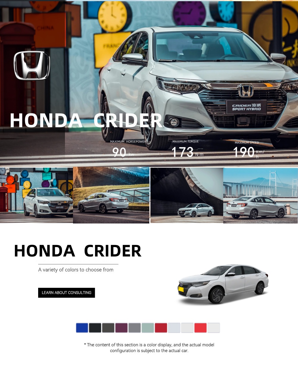 2024 2025 Hon Da Crider Lingpai 180 Turbo CVT Luxury Edition Compact Sedan Car New Cars Gasoline Hon Da Crider Sports Sedan