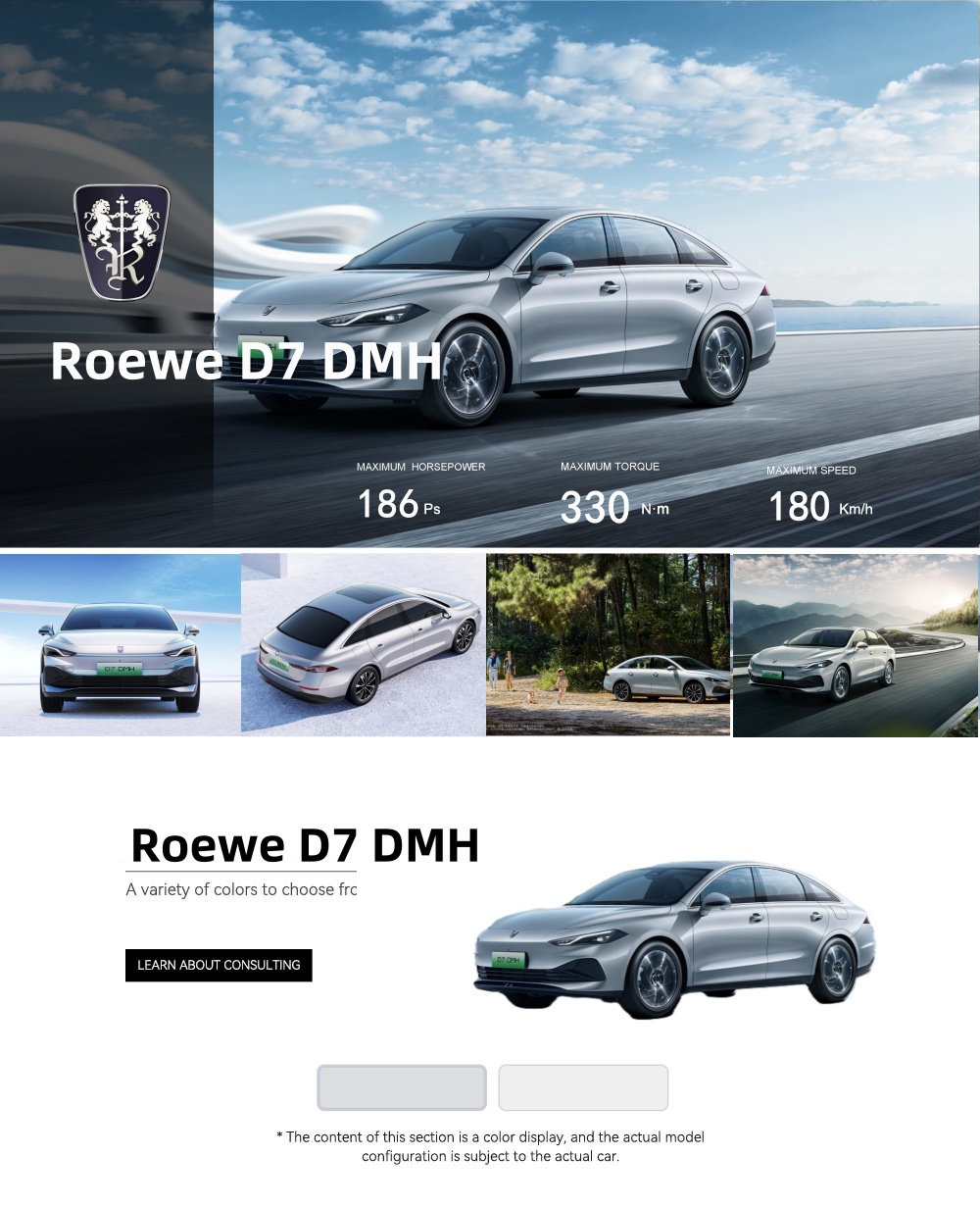 Auto Electrico Electric Vehicle Roewe D7 DMH New Energy Vehicles Electric 4 Wheeler Plug in Hybrid Cars