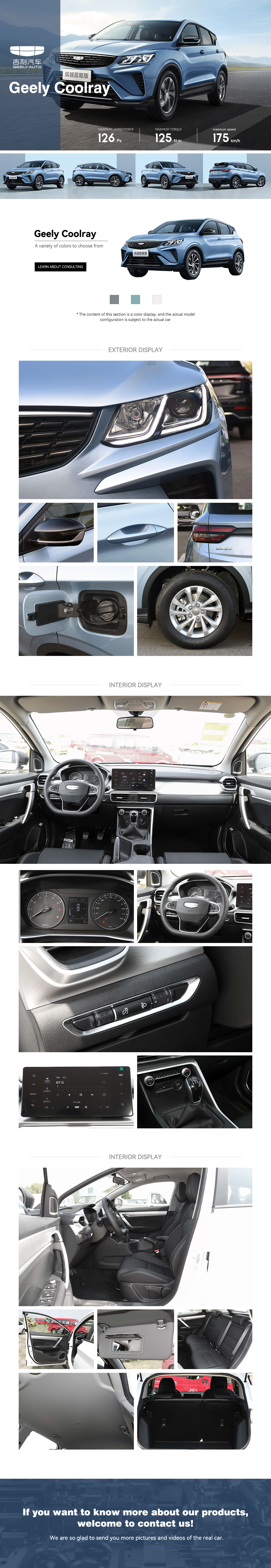 Geely Binyue Coolray 1.5L CVT 5 Door 5 Seats Fuel Gasoline Automobile Car China Suv Cars